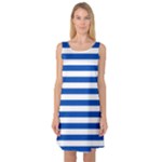 Horizontal Stripes - White and Cobalt Blue Sleeveless Satin Nightdress
