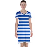 Horizontal Stripes - White and Cobalt Blue Short Sleeve Nightdress