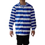 Horizontal Stripes - White and Cobalt Blue Hooded Wind Breaker (Kids)
