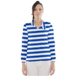 Horizontal Stripes - White and Cobalt Blue Wind Breaker (Women)
