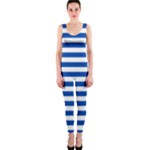 Horizontal Stripes - White and Cobalt Blue OnePiece Catsuit
