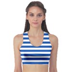 Horizontal Stripes - White and Cobalt Blue Women s Sports Bra