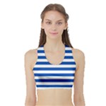 Horizontal Stripes - White and Cobalt Blue Women s Sports Bra with Border