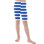 Horizontal Stripes - White and Cobalt Blue Kid s Mid Length Swim Shorts
