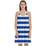 Horizontal Stripes - White and Cobalt Blue Women s Reversible Sports Bra with Border