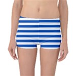 Horizontal Stripes - White and Cobalt Blue Reversible Boyleg Bikini Bottoms