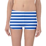 Horizontal Stripes - White and Cobalt Blue Boyleg Bikini Bottoms