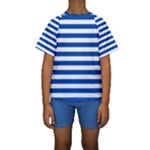 Horizontal Stripes - White and Cobalt Blue Kid s Short Sleeve Swimwear