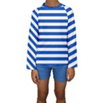 Horizontal Stripes - White and Cobalt Blue Kid s Long Sleeve Swimwear