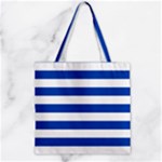 Horizontal Stripes - White and Cobalt Blue Zipper Grocery Tote Bag