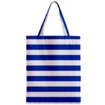 Horizontal Stripes - White and Cobalt Blue Zipper Classic Tote Bag