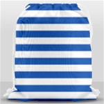 Horizontal Stripes - White and Cobalt Blue Drawstring Bag (Large)