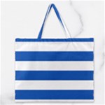 Horizontal Stripes - White and Cobalt Blue Zipper Large Tote Bag
