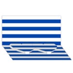 Horizontal Stripes - White and Cobalt Blue Twin Heart Bottom 3D Greeting Card (8x4)