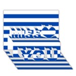 Horizontal Stripes - White and Cobalt Blue Miss You 3D Greeting Card (7x5)