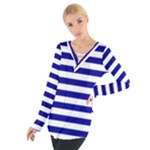 Horizontal Stripes - White and Dark Blue Women s Tie Up Tee
