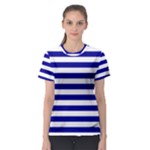 Horizontal Stripes - White and Dark Blue Women s Sport Mesh Tee