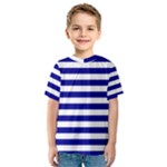 Horizontal Stripes - White and Dark Blue Kid s Sport Mesh Tee