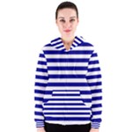 Horizontal Stripes - White and Dark Blue Women s Zipper Hoodie