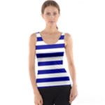 Horizontal Stripes - White and Dark Blue Tank Top