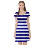 Horizontal Stripes - White and Dark Blue Short Sleeve Skater Dress