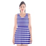Horizontal Stripes - White and Dark Blue Scoop Neck Skater Dress