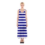 Horizontal Stripes - White and Dark Blue Full Print Maxi Dress