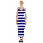Horizontal Stripes - White and Dark Blue Fitted Maxi Dress