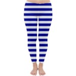 Horizontal Stripes - White and Dark Blue Winter Leggings