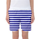 Horizontal Stripes - White and Dark Blue Women s Basketball Shorts