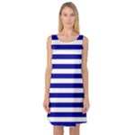 Horizontal Stripes - White and Dark Blue Sleeveless Satin Nightdress
