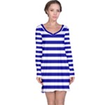 Horizontal Stripes - White and Dark Blue Long Sleeve Nightdress