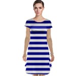 Horizontal Stripes - White and Dark Blue Cap Sleeve Nightdress