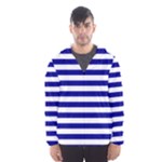 Horizontal Stripes - White and Dark Blue Hooded Wind Breaker (Men)