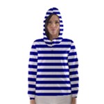Horizontal Stripes - White and Dark Blue Hooded Wind Breaker (Women)