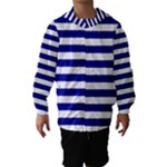 Horizontal Stripes - White and Dark Blue Hooded Wind Breaker (Kids)