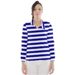 Horizontal Stripes - White and Dark Blue Wind Breaker (Women)