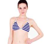 Horizontal Stripes - White and Dark Blue Bikini Top