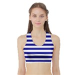 Horizontal Stripes - White and Dark Blue Women s Sports Bra with Border