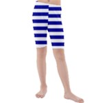 Horizontal Stripes - White and Dark Blue Kid s Mid Length Swim Shorts