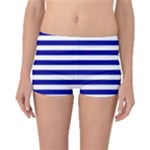 Horizontal Stripes - White and Dark Blue Boyleg Bikini Bottoms