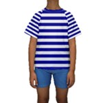 Horizontal Stripes - White and Dark Blue Kid s Short Sleeve Swimwear