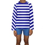 Horizontal Stripes - White and Dark Blue Kid s Long Sleeve Swimwear