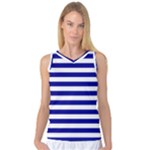 Horizontal Stripes - White and Dark Blue Women s Basketball Tank Top