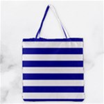 Horizontal Stripes - White and Dark Blue Grocery Tote Bag