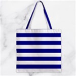 Horizontal Stripes - White and Dark Blue Zipper Grocery Tote Bag