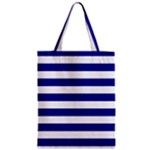 Horizontal Stripes - White and Dark Blue Zipper Classic Tote Bag