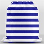 Horizontal Stripes - White and Dark Blue Drawstring Bag (Large)