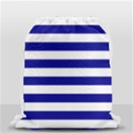 Horizontal Stripes - White and Dark Blue Drawstring Bag (Small)