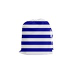 Horizontal Stripes - White and Dark Blue Drawstring Pouch (S)